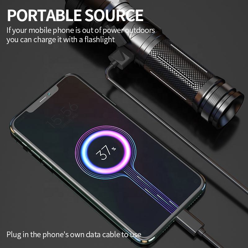 Rechargeable Tactical LED Flashlight With Power Bank Function