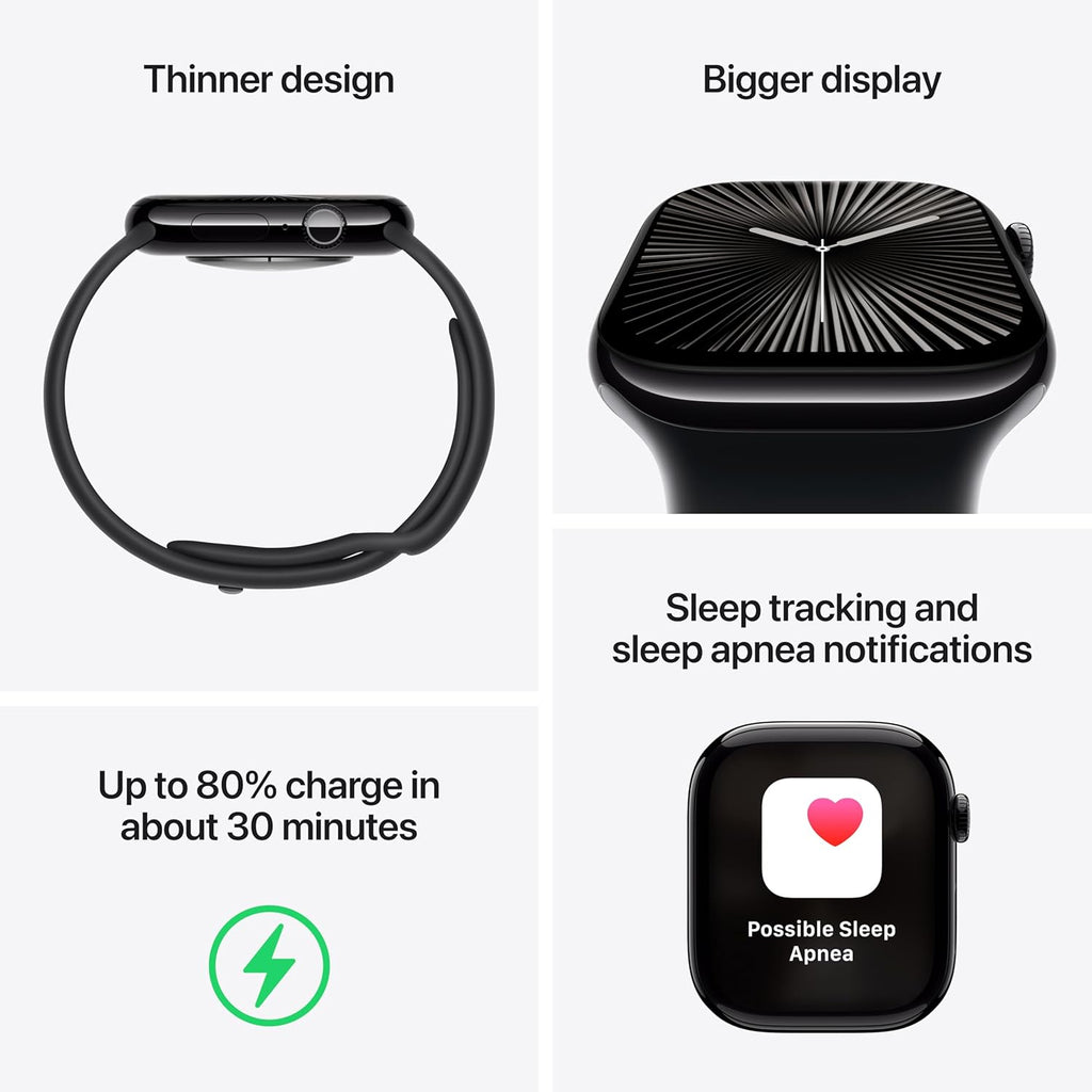 Apple Watch Series 10 – GPS, 46mm, Jet Black, Sport Band