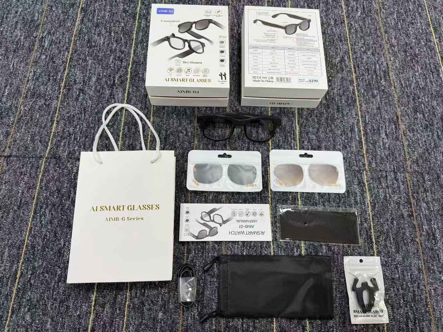 Aimb-G1 Smart Glasses with 8MP Pixels Video & AI Real-Time Translation Functions Local Storage Recording